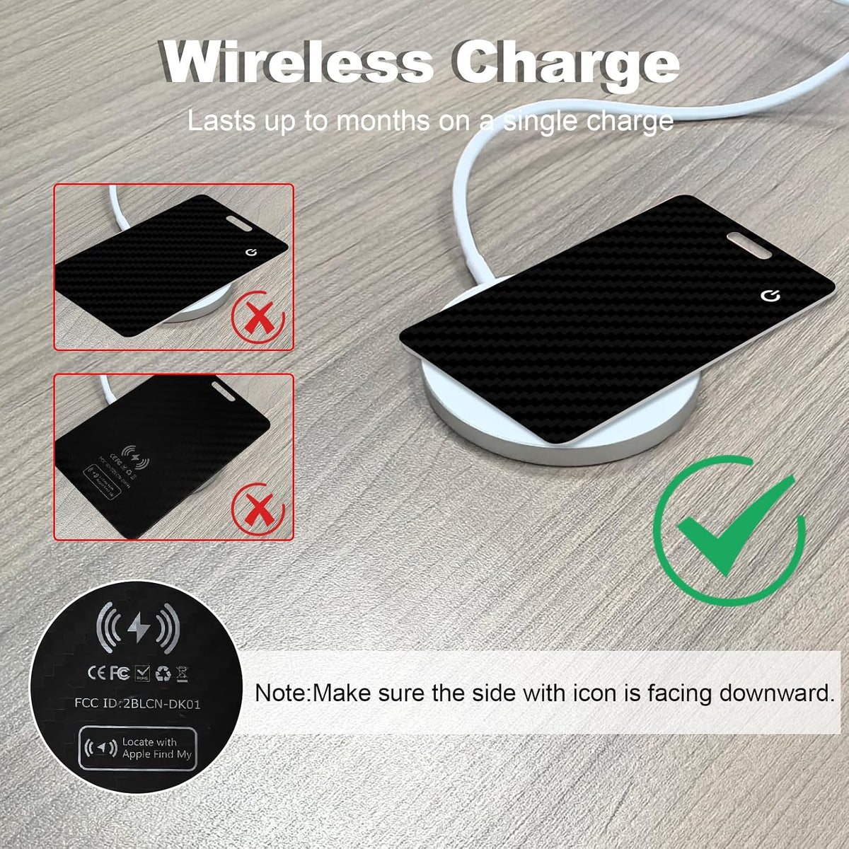 Wallet Tracker Card, Slim Rechargeable Bluetooth Item Locator, Smart Finder Compatible with Apple Find My for Wallet, Luggage, Passport, IP68 Waterproof (Ios Only) (Carbon Fiber Black)