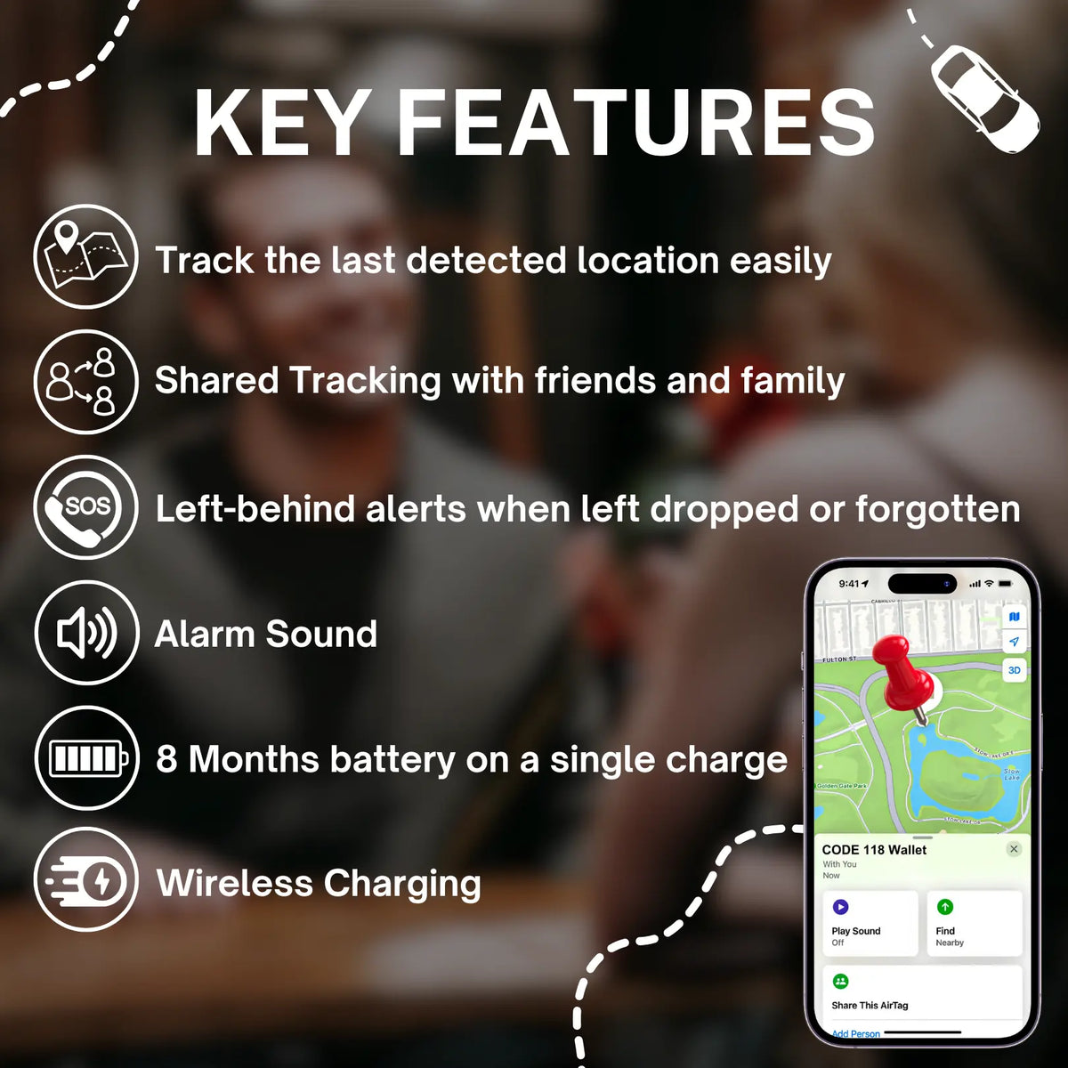 Multi Purpose Smart Tracking Card [Only for Apple Devices] - Personalized Card for Men and Women Tracker Using Find My Iphone Bluetooth Wireless